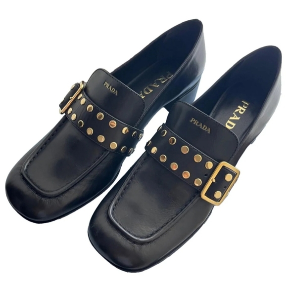 $1370 Prada Modellerie Studded Square Toe Spazzolato Fume Pump Black EU 39 US 9 - Picture 1 of 10
